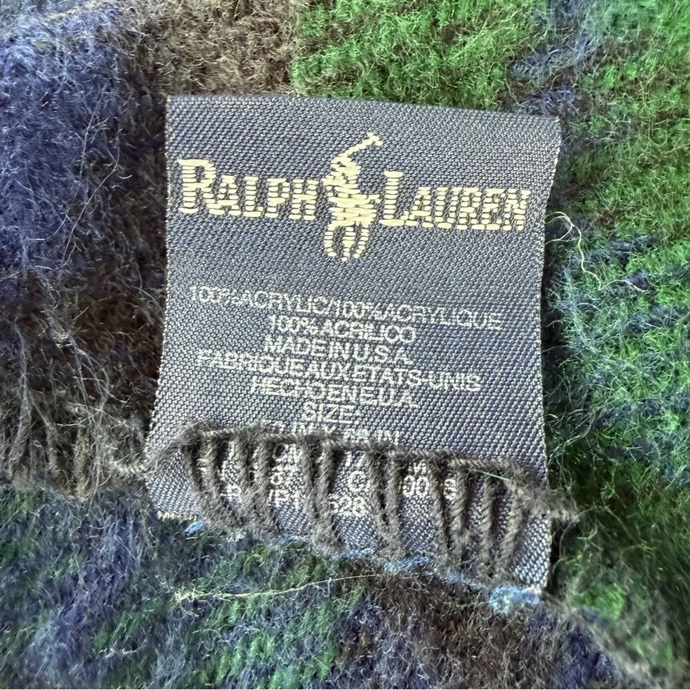 VTG Ralph Lauren Black Watch Plaid Acrylic Stadium Throw Blanket 49x64 USA READ